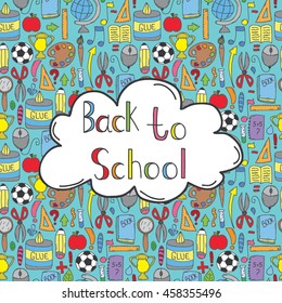 Vector hand drawn seamless pattern with education items. Back to school themed doodle background.