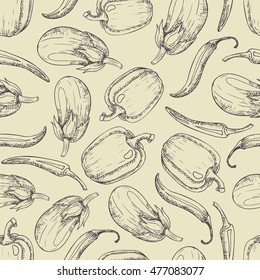 Vector hand drawn seamless pattern with different vegetables
