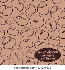 Vector hand drawn seamless pattern of peaches.