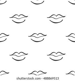 Vector hand drawn seamless pattern with lips. Abstract fashion background