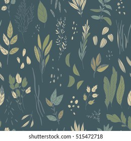 vector hand drawn seamless pattern with herbs