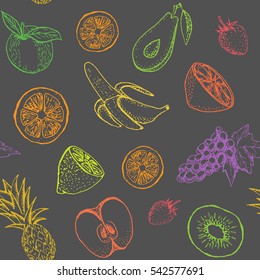 Vector hand drawn seamless pattern with colored fruits for design, print, website