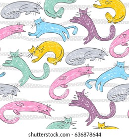 Vector hand drawn seamless pattern with cats