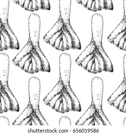 Vector hand drawn seamless pattern of leeks onion. Farm vegetables. Engraved art. Organic sketched objects. restaurant, menu, grocery, market store party meal