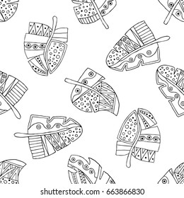 Vector hand drawn seamless pattern, decorative stylized black and white childish trees. Doodle sketch style, graphic illustration, background. Ornamental cute hand drawing. Line drawing.