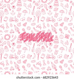 Vector Hand Drawn Seamless Pattern With Doodle Kids Elements.