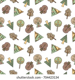 Vector hand drawn seamless pattern, decorative stylized childish trees. Doodle style, tribal graphic illustration. Ornamental cute hand drawing Series of doodle, cartoon, sketch seamless patterns