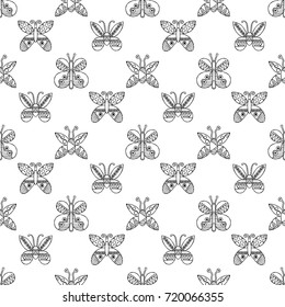 Vector hand drawn seamless pattern, decorative stylized childish butterflies. Doodle style, tribal graphic illustration Cute hand drawing Series of doodle, cartoon, illustrations