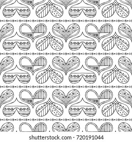 Vector hand drawn seamless pattern, decorative stylized childish hearts. Doodle style, tribal graphic illustration Cute hand drawing Series of doodle, cartoon, sketch illustrations