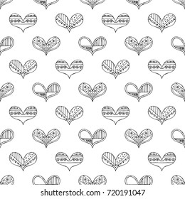 Vector hand drawn seamless pattern, decorative stylized childish hearts. Doodle style, tribal graphic illustration Cute hand drawing Series of doodle, cartoon, sketch illustrations