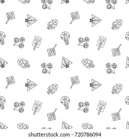 Vector hand drawn seamless pattern, decorative stylized childish trees. Doodle style, tribal graphic illustration. Ornamental cute hand drawing Series of doodle, cartoon, sketch seamless patterns
