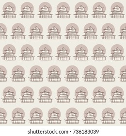 Vector hand drawn seamless pattern with japanese temples contours on beige background. Asian architecture.