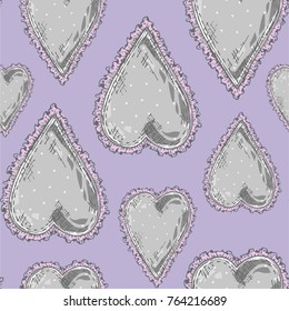 Vector hand drawn seamless pattern with textile hearts