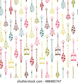Vector Hand Drawn Seamless Patterns with Arrows / Background with Colored Abstract Arrows