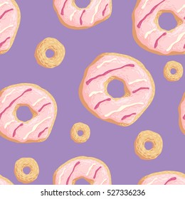 Vector hand drawn seamless strawberry donuts pattern
