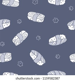 Vector hand drawn seamless sushi pattern. Monochrome blue pattern for print.