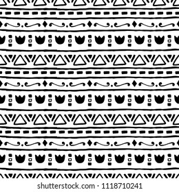 Vector hand drawn seamless tribal pattern. Abstract ethnic seamless pattern. 