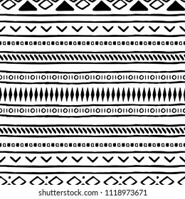 Vector hand drawn seamless tribal pattern. Abstract ethnic seamless pattern. 