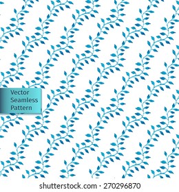 Vector hand drawn seamless watercolor blue leaves natural decorative floral ornamental pattern.