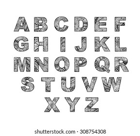Vector of hand drawn  set of Alphabet from A - Z in Zentangle style