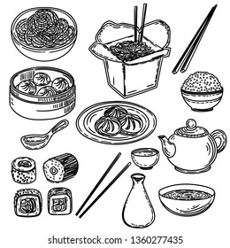 Asian Food Set Doodle Illustration Stock Vector (Royalty Free ...