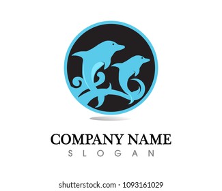 vector hand drawn set of cartoon dolphins in different poses
