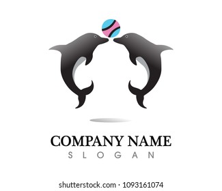 vector hand drawn set of cartoon dolphins in different poses
