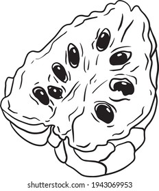 Vector hand drawn set of cherimoya. Sugar apple illustration. Delicious tropical vegetarian objects. Use for restaurant, menu, smoothie bowl, market, store, party decoration, meal.