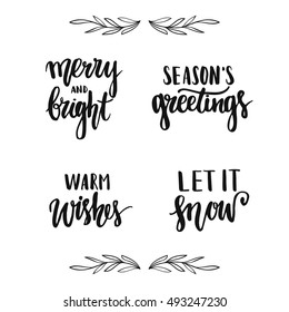 Vector hand drawn set of Christmas phrases. Hand lettering greeting cards