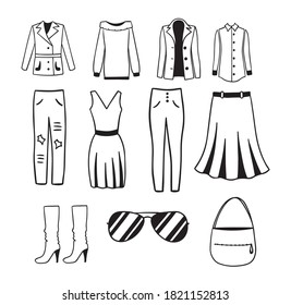 Vector hand drawn set of clothes