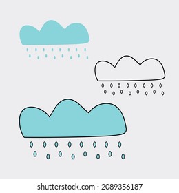 Vector hand drawn set of clouds. Simple modern design, flat style. Seasonal holiday cards. 