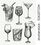 Vector hand drawn set of cocktails and alcohol drinks. Sketch.