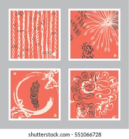 Vector hand drawn set of creative card. Ink grunge design for cover. Isolated brush stroke abstract print. Vintage painted background.