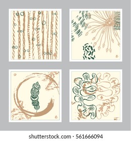 Vector hand drawn set of creative card. Ink grunge design for cover. Isolated brush stroke abstract print. Vintage painted background.