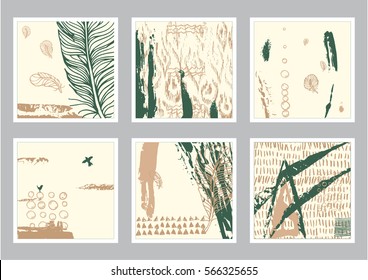 Vector hand drawn set of creative card. Ink grunge design for cover. Isolated brush stroke abstract print. Vintage painted background.