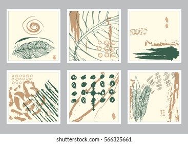 Vector hand drawn set of creative card. Ink grunge design for cover. Isolated brush stroke abstract print. Vintage painted background.