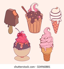 vector hand drawn set of  a cute ice-creams 