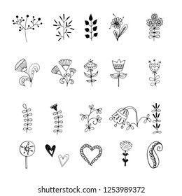 Vector hand drawn set of different folk art scandinavian motives. Collection art elements for fashion, room decoration, wall art, posters, logo.