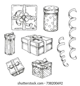 Hand drawing set with gifts sketch gift boxes Vector Image