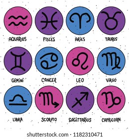 Vector hand drawn set with doodle hand drawn zodiac elements.