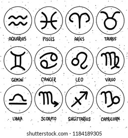 Vector hand drawn set with doodle hand drawn zodiac elements.