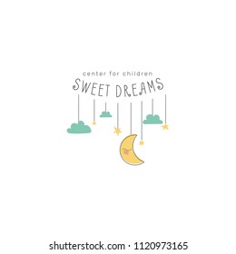 Vector hand drawn set elements for labels, logos and badges for  kids club, baby shop, toys shop and any other children's projects.