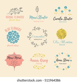 Vector hand drawn set elements for labels, logos and badges for health care,florist, photography, wedding,flower shop, cosmetics, spa and wellness, beauty salon