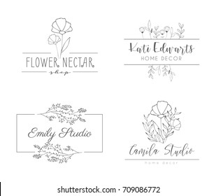 Vector hand drawn set elements for labels, logos and badges for health care,florist, photography, wedding,flower shop, cosmetics, spa and wellness, beauty salon