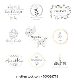 Vector hand drawn set elements for labels, logos and badges for health care,florist, photography, wedding,flower shop, cosmetics, spa and wellness, beauty salon