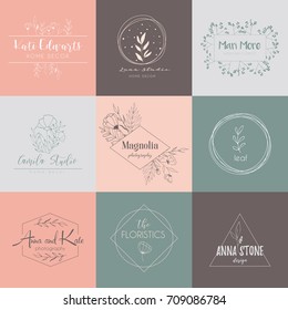 Vector hand drawn set elements for labels, logos and badges for health care,florist, photography, wedding,flower shop, cosmetics, spa and wellness, beauty salon