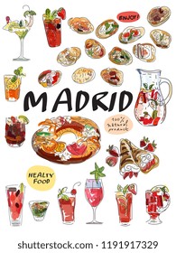Vector hand drawn set of food. Hand lettering for your designs: for posters, invitations, cards, etc. White background.