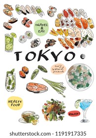 Vector hand drawn set of food. Hand lettering for your designs: for posters, invitations, cards, etc. White background.