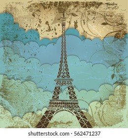 vector hand drawn set of france on paint background