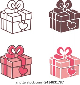 Vector hand drawn set of gift boxes with bows, different styles for icons, stickers, printable.
